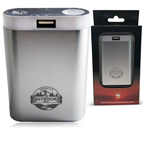 Rechargeable Hand Warmer and USB Back-Up Battery Pack from The Outdoors Way - Best Reusable Option to Keep Phone Charged and Hands Warm! Emergency Flashlight Included. Enjoy Warmth and Safety Anytime!