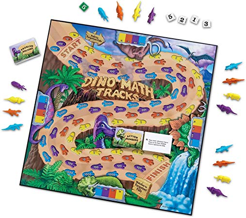 Learning Resources Dino Math Tracks Game, Place Value, Counting, Addition and Subtraction Dinosaur Game, Ages 6