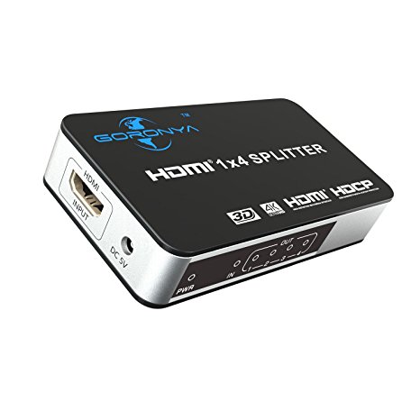 Goronya 4 Port HDMI to HDMI Splitter 1 in 4 out Amplifier Support 4K x 2K Ultra HD and 3D Full HD 1080P