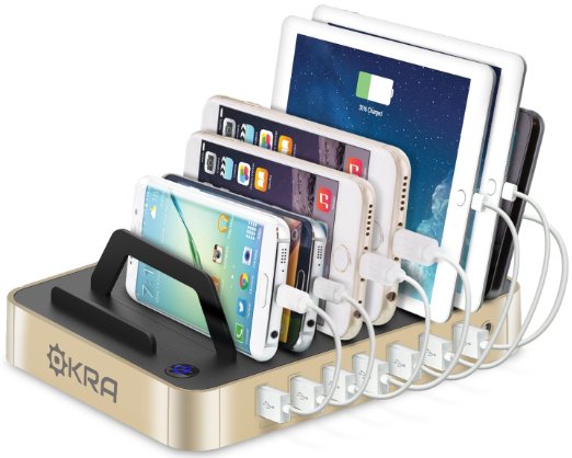 Okra® 7-Port Hub USB Desktop Universal Charging Station Multi Device Dock for iPhone, iPad, Samsung Galaxy, LG, Tablet PC and all Smartphones and Tablets (Gold)