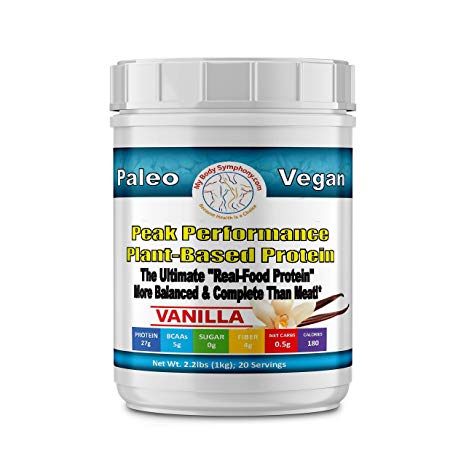 Body Symphony Peak Performance Plant Powder | Vanilla | Organic Pumpkin Seed Protein | Has 11 Vital Nutrients Normally only Found in Meat | Vegan, Paleo and Keto Friendly | 2.20 lbs 20 Servings