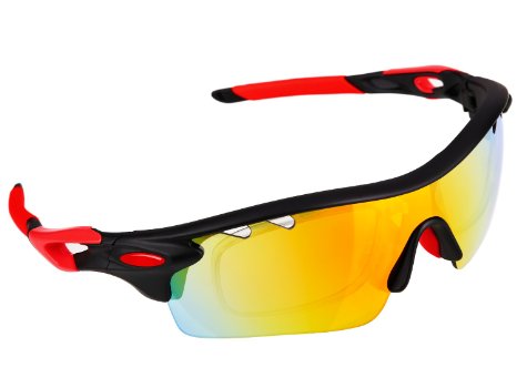 Polarized Sports Sunglasses, Poshei P01 Outdoor Sun Glasses with 5 Interchangeable Lenses for Men Women Baseball Cycling Fishing Golf