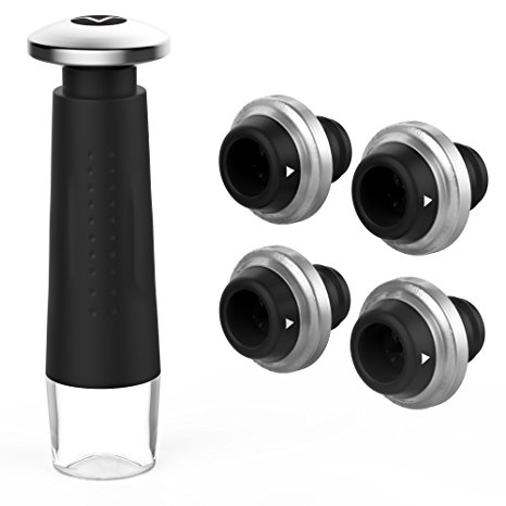 Vremi Vacuum Pump Wine Preserver Set with 4 Bottle Stoppers and Date Markers - Airtight Seal and Rubber Leak Proof Cork on Vacuum Bottle Stopper Keep Wine Fresh and Flavorful for 7 to 10 Days