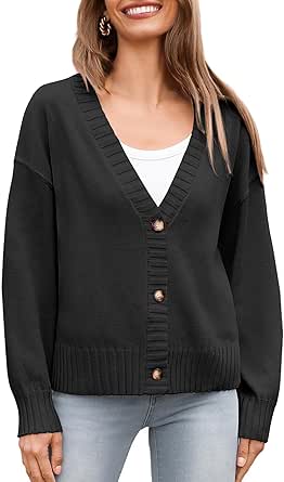 Zeagoo Women's Cropped Cardigan 2024 Fall Button Sweaters V Neck Long Sleeve Cardigans Knit Outwear