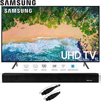 Samsung 58" NU7100 UHD 4K HDR LED Smart TV 2018 Model (UN58NU7100FXZA) with Vivitar 24-Inch Wall Mountable Wireless Bluetooth Soundbar & 6ft Optical Toslink 5.0mm OD Audio Cable