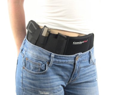 Ultimate Belly Band Holster for Concealed Carry | Black | Fits Gun Smith and Wesson Bodyguard, Glock 19, 17, 42, 43, P238, Ruger LCP, LCR, and Similar Sized Guns | For Men and Women