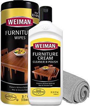 Weiman Wood Cleaner Conditioner Polish and Wipes with Microfiber Cloth - Use On Furniture, Wood Table Cleaner, Cabinet Restorer, Deep Conditioning and Polishing Wood Surfaces