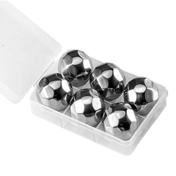 Whiskey Stones Set Ice Cube Wine Chillers SUS 304 Stainless Steel Chilling Rocks Sipping Stones for Drinking Soda Juice / Physical Cooling / Cold Compress, Storage Box as Gift (6, Diamond Ball)