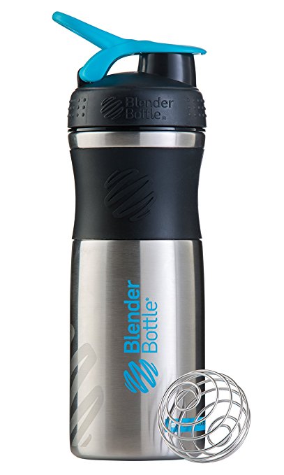 BlenderBottle SportMixer Stainless Steel Shaker Bottle, 28-ounce, Black/Aqua