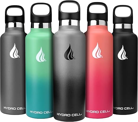 HYDRO CELL Stainless Steel Water Bottle with Straw & 2 Standard Mouth Lids (32oz 24oz 20oz 16oz) Keeps Liquids Hot or Cold w/Double Wall Vacuum Insulated Leak Proof Sport Design (Graphite/Black 24oz)