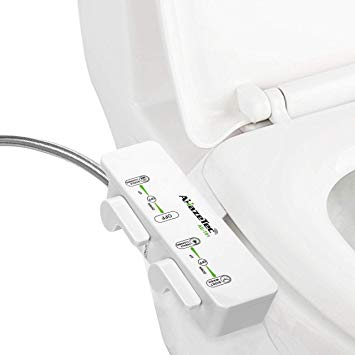 Amazetec ® Ultra-Thin Bidet Self Cleaning Cold Water Toilet Bidet - Double Nozzle - Non-Electric - Adjustable Water Pressure, White