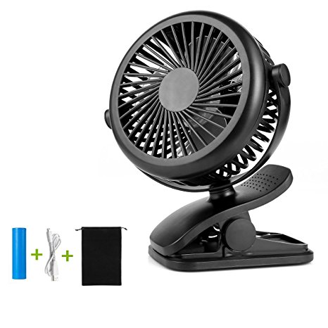 [New Version] Clip on Fan - Battery Operated Stroller Fan with 3 Speeds - Personal Clip or Desk Fan - USB and Battery Powered - 360 Degree Rotation for Baby Stroller Office Car Outdoor