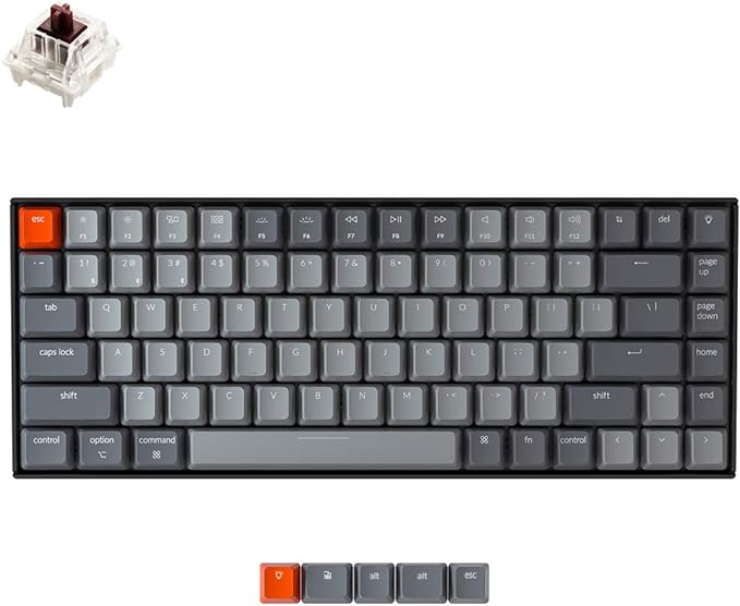 Keychron K2 Wireless Bluetooth/USB Wired Gaming Mechanical Keyboard, Compact 84-Key White LED Backlight N-Key Rollover for Mac Windows, Plastic Frame, Gateron G Pro Brown Switches, Version 2