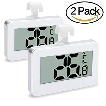Refrigerator Thermometer,littlejian Digital Waterproof Freezer Room Fridge Thermometer,Max/Min Record Function with Large LCD Display, Perfect for Home,Restaurants,Bars,Cafes.(White - 2Pack)