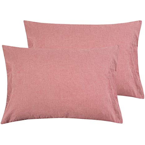 NTBAY Queen Size Pillowcases Set of 2, 100% Stone Washed Cotton, Reduces Allergies and Respiratory Irritation, Vintage Style, Breathable, Red