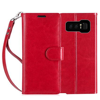 Note 8 Case, Galaxy Note 8 Case, FYY[RFID Blocking wallet Case] 100% Handmade Flip Folio Case [Kickstand Feature] With ID&Credit Card Protector for Galaxy Note 8(2017) Red