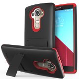 LG G4 Case - VENA Legacy Dual Layer Protection Shock Absorption Heavy Duty Cover with Kickstand 1 HD Clear Screen Protector for LG G4 2015 Compatible With Leather LG G4 Black and Red