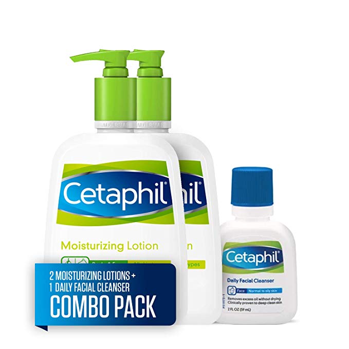 Cetaphil Moisturizing Lotion for All Skin Types, Body and Face Lotion, Two 16-oz. Bottles, plus 2-oz. Cetaphil Daily Facial Cleanser for Normal to Oily Skin (Combo Pack)