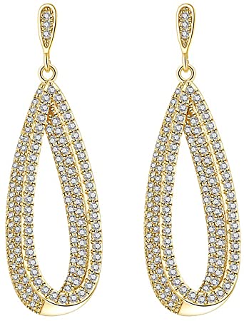 Hiyong 14k Gold Plated Dangle Earrrings Teardrop Earring for Women Cubic Zironcia Earrings Girls Gifts