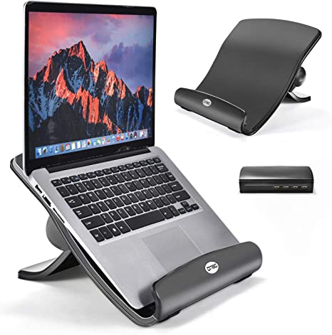 DTBG Laptop Stand Ergonomic Notebook Stand for Desk Office Laptop Riser with 6 Adjustable Gears / Detachable 4 USB Ports Hub Compatible with Mackbook Air Pro / Dell / Lenovo / HP / Ultralbook, Black