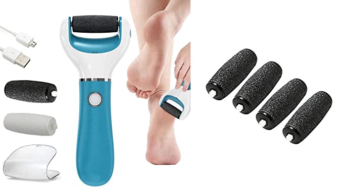 BOMPOW Electric Foot Scrubber Foot File and 4 Packs Replacement Roller Heads