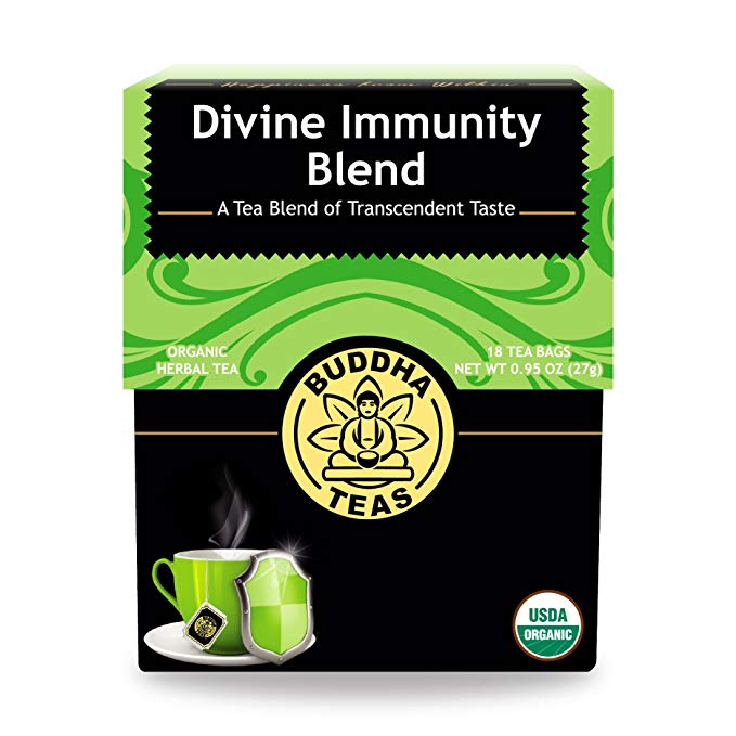 Buddha Teas Organic Divine Immunity Blend Tea | 18 Bleach-Free Tea Bags | Antiviral Properties with Antioxidants | Defense for Colds, Flu, Sick | Made in the USA | Caffeine-Free | No GMOs