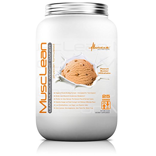 Metabolic Nutrition, Musclean, Whey Protein Meal Replacement, Weight Gainer, High Protein, Low Carb, High Fat, Keto Diet, Digestive Enzymes, 24 Vitamins and Minerals, Peanut Butter, 2.5 pound (25 ser)