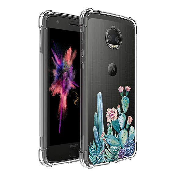 Moto G6 Case,Moto G6 Case with Flower,LUOLNH Slim Shockproof Clear Floral Pattern Soft Flexible TPU Back Cover for Motorola Moto G6 (Cactus)