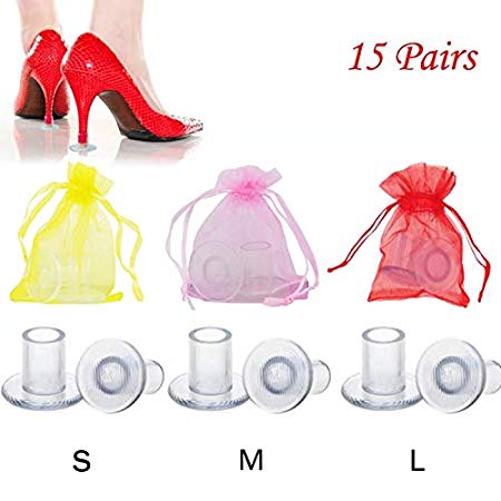 15 Pairs High Heel Protectors, MAIBTKEY Shoe Heels Savers Stopper for Women's Shoes, Small/Medium/Large - Perfect for Weddings, Races, Formal Occasions (Clear)