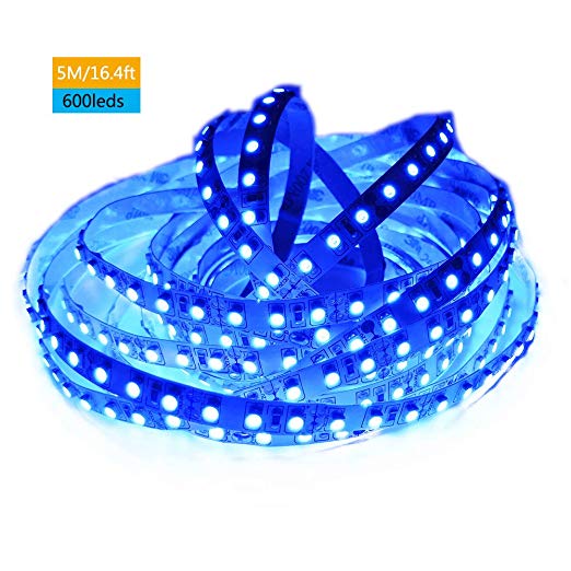 XIANXING LED Strip Light, 12V, Flexible, SMD 3528, 16.4ft, 600leds,High Density 120led/m Blue Light,Non-Waterproof. Tape Light for Home, Kitchen, Party, Christmas and More.