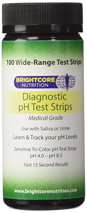 Brightcore Nutrition Diagnostic pH Test Strips - 100ct - Test saliva or urine - Fast, accurate, & easy to read results! Free pH Food Chart PDF!