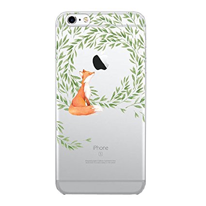 iPhone 6 Plus / 6S Plus Transparent Gel Case Flower Ultra Slim Thin Bumper Anti-scratch Soft Cover TPU Shell (fox and the leaves)