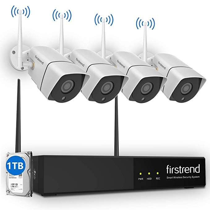 Wireless Security Camera System,Firstrend HD Video Security System with 4PCS 960P IP Security Camera with 1TB Hard Drive Installed Indoor Outdoor IP66 Waterproof 65FT Night Vision