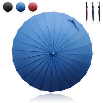 Becko 44-inch Stick Blue Manual Opened and Closed Straight Shank Strong 24 Fiber Bids Windproof Travel Golf Umbrella (Blue)