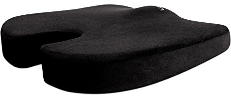 Memory Foam Seat Cushion by Cush Comfort (Extended) - Non-Slip - Spinal Alignment Coccyx Chair Pad for Relief from Sitting Back Pain