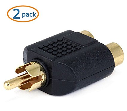 WOVTE RCA Plug to 2 RCA Jack Splitter Adaptor, Gold Plated Pack of 2