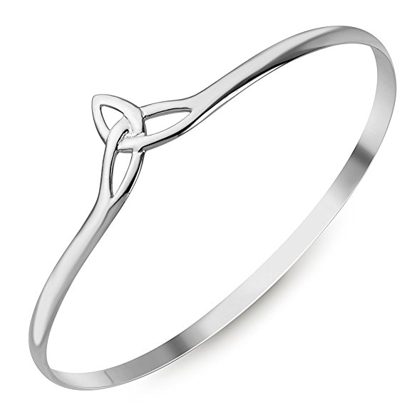 925 Sterling Silver Open Triquetra Trinity Triangle Celtic Knot Symbol Unisex Bangle Bracelet 8.5"