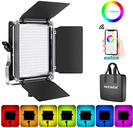 Neewer 660 RGB Led Light with APP Control, 660 SMD LEDs CRI95/3200K-5600K/Brightness 0-100%/0-360 Adjustable Colors/9 Applicable Scenes with LCD Screen/U Bracket/Barndoor, Metal Shell for Photography