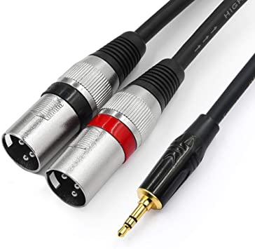 TISINO 3.5mm to Dual XLR Stereo Cable 1/8 inch Mini Jack to 2 XLR Male Y Splitter Adapter Cord- 3.3 FT