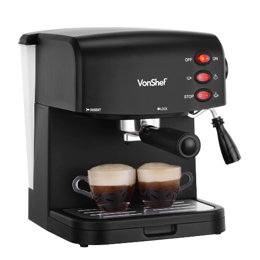 VonShef 15 Bar Pump Espresso Coffee Maker Machine - Free 2 Year Warranty - Create Espressos, Lattes, Cappuccinos & More!
