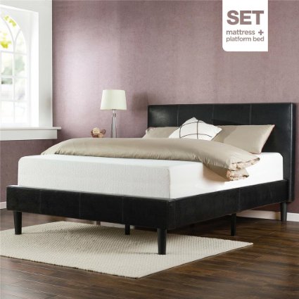 Sleep Master Memory Foam 12 Inch Mattress and Deluxe Faux Leather Platform Bed Set, Full