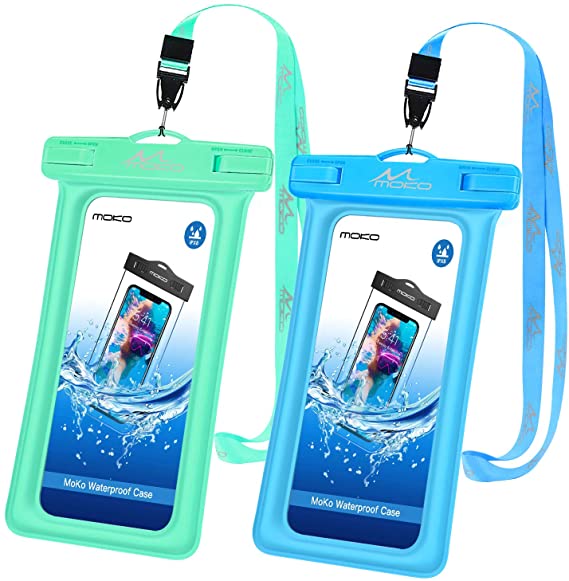 MoKo Floating Waterproof Phone Pouch [2 Pack], Floatable Phone Case Dry Bag with Lanyard Compatible with iPhone 12 Mini/12/12 Pro, iPhone 11/11 Pro/X/Xs/Xr/Xs Max/8, Samsung S10/S9/S8, S10e, Note 10