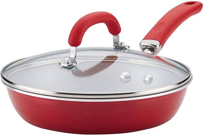 Rachael Ray 11999 Create Delicious Deep Nonstick Frying Pan / Fry Pan / Skillet with Lid - 9.5 Inch, Red