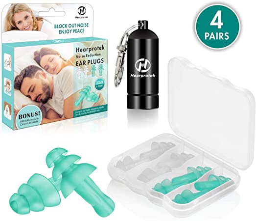 Hearprotek Ear Plugs for Sleeping, 4 Pairs Silicone Reusable Sound Blocking Sleep earplugs-Waterproof Noise Reduction Ear Plugs for Light Sleepers, snoring, Study, Work and Swimming 32SNR