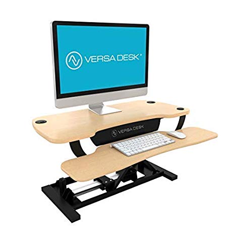 VersaDesk Power Pro - 48" Electric Height-Adjustable Desk Riser - Sit to Stand Desktop with Keyboard and Mouse Tray - Maple