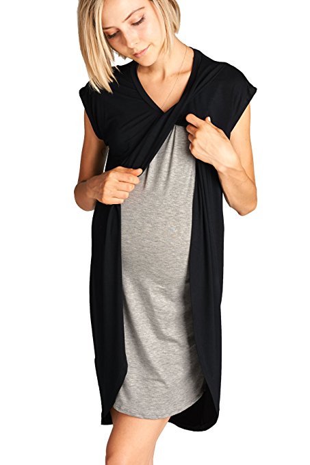 Hello MIZ Color Block Asymmetrical Breastfeeing Maternity Nursing Dress