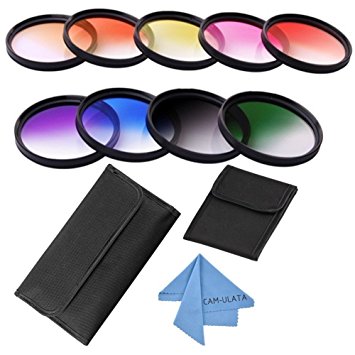 67mm Graduated Colour Filters Set, CAM-ULATA Photography Graduated Color Lens Filter Kit with Wallet Filter Bag Pouch   Lens Cleaning Cloth for Canon EOS 650D 700D 5D Mark II Nikon Fujifilm Pentax Olympus Sony NEX-6 NEX-7 Alpha A7 A7R A7S A7 II A5000 A6000 DSLR Camera
