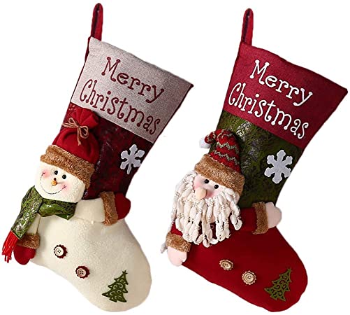 VentoMarea 2 Pcs Set Christmas Stockings for Kids 19" Cute Plush 3D Classic Large Toys Stockings Christmas Party Decorations