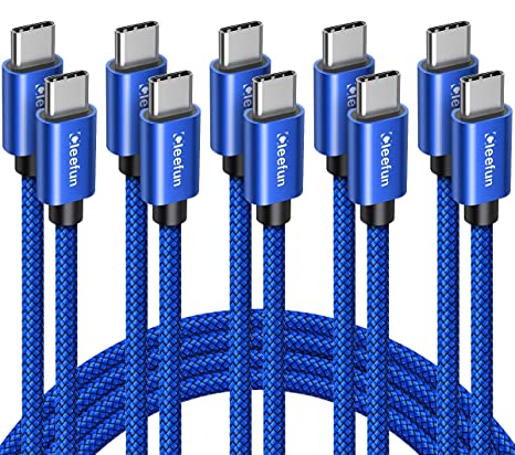 [5-Pack, 3/3/6/6/10 ft] USB C to USB C Cable, CLEEFUN 60W PD Type C Fast Charging Cord Braided Compatible with Samsung Galaxy A72 A71 A51 A52 S21/S21  S20/S20  Note 20 Ultra 5G, Pixel 5 4 4a XL,Switch