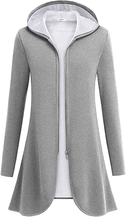 Zeagoo Women's Long Zip Up Hoodie Lightweight Oversized Tunic Sweatshirt Open Front Cardigan Jacket with Pockets